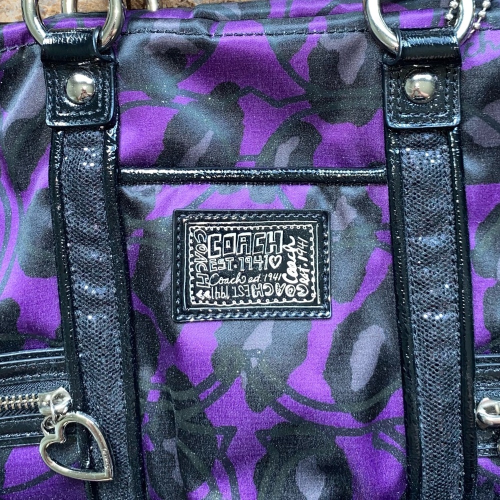 Coach Purple Camo Nylon Tote with Black Leather Trim - Picture 3 of 10